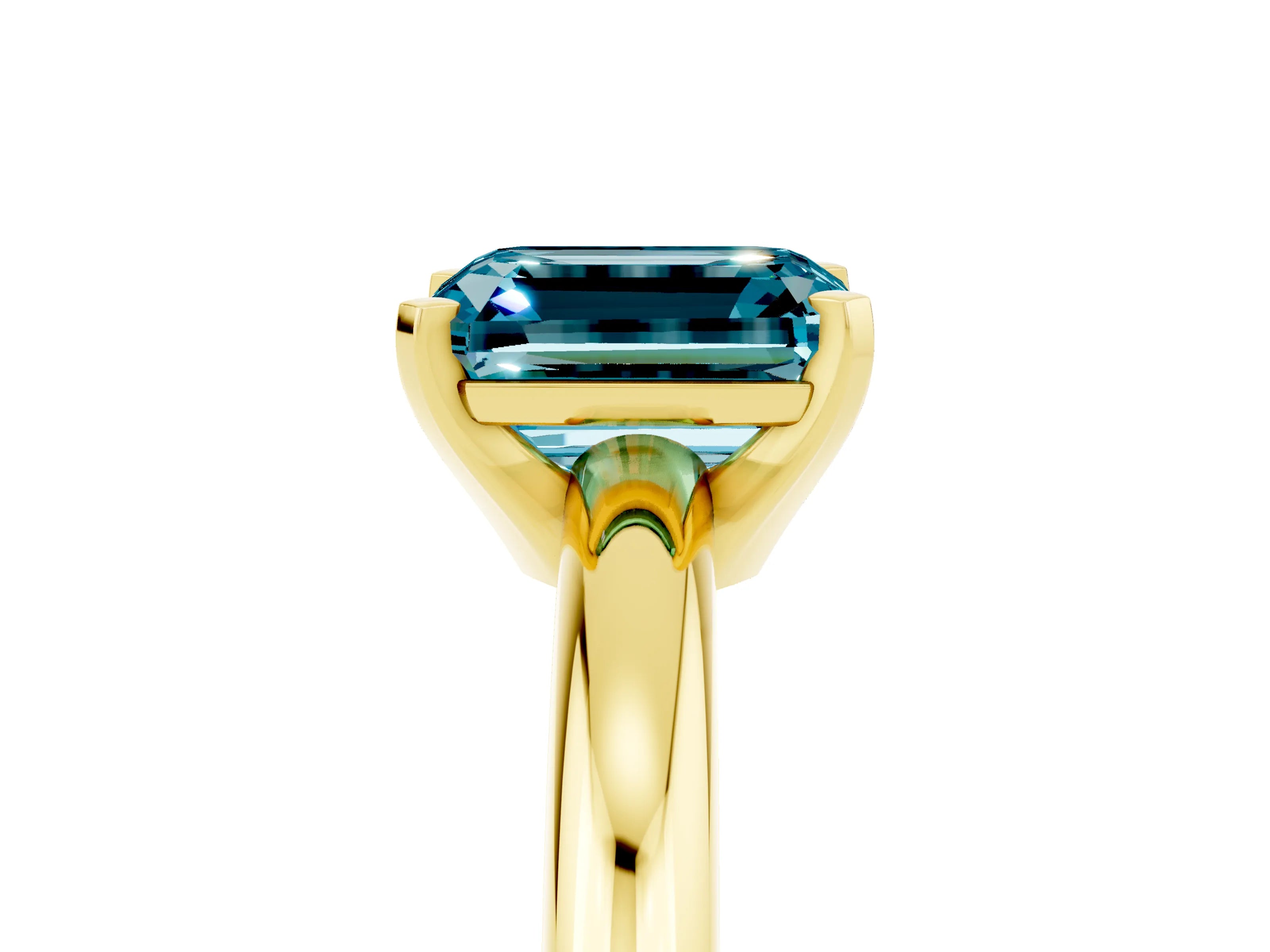 Yellow gold Emerald Cut Blue Topaz Solitaire Engagement Ring with Round Band and Four-Prong Setting_5