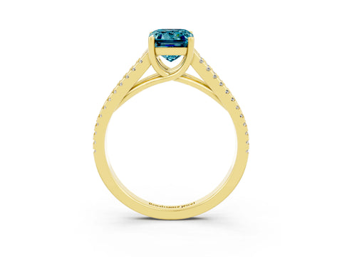 Yellow gold Emerald Cut Blue Topaz Solitaire Engagement Ring with Split Shank Pavé Band_3