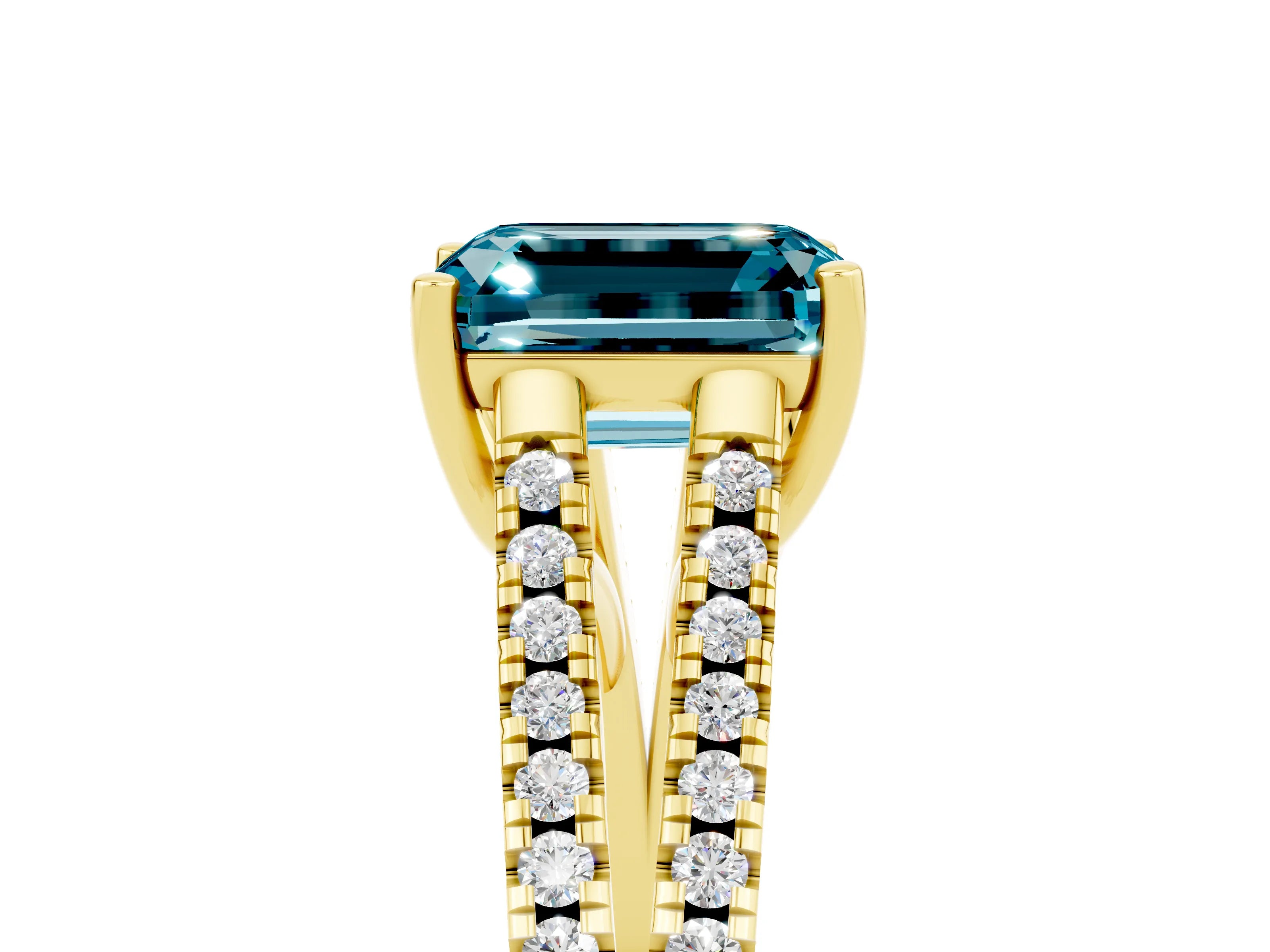 Yellow gold Emerald Cut Blue Topaz Solitaire Engagement Ring with Split Shank Pavé Band_5