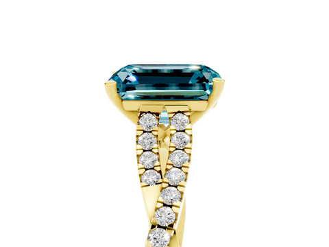 Yellow gold Emerald Cut Blue Topaz Solitaire Engagement Ring with Twisted Pavé Band and Four-Prong Setting_5