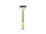 Yellow gold Emerald Cut Blue Topaz Solitaire Pavé Band with Four-Prong Setting_2