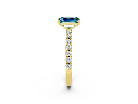 Yellow gold Emerald Cut Blue Topaz Solitaire Pavé Band with Four-Prong Setting_2
