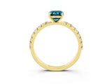 Yellow gold Emerald Cut Blue Topaz Solitaire Pavé Band with Four-Prong Setting_3