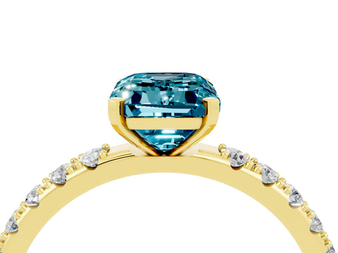 Yellow gold Emerald Cut Blue Topaz Solitaire Pavé Band with Four-Prong Setting_4