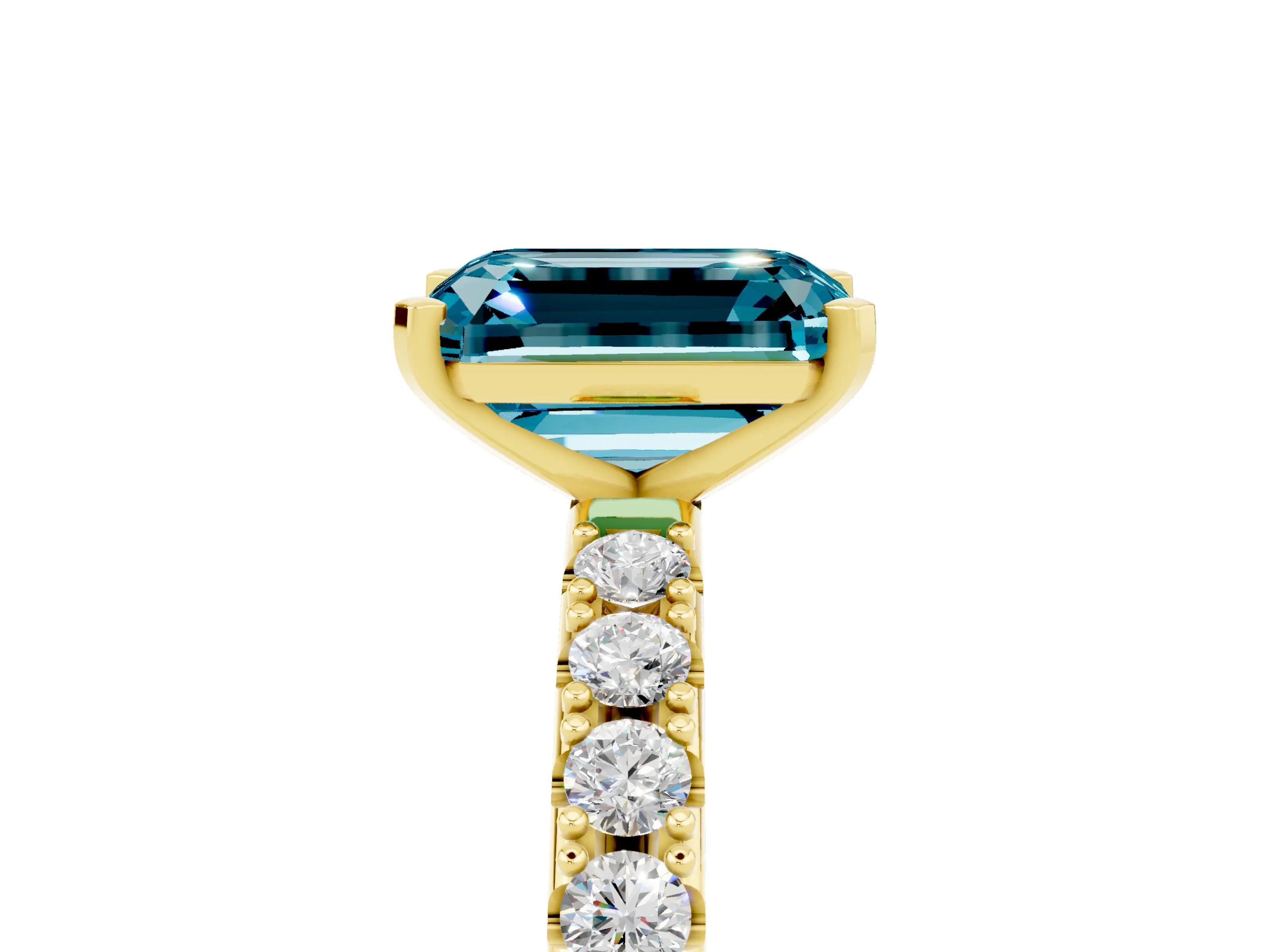 Yellow gold Emerald Cut Blue Topaz Solitaire Pavé Band with Four-Prong Setting_5