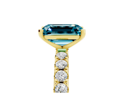 Yellow gold Emerald Cut Blue Topaz Solitaire Pavé Band with Four-Prong Setting_5