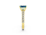Yellow gold Emerald Cut Blue Topaz Solitaire Pavé Engagement Ring with Round Band and Prong Setting_14