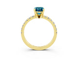 Yellow gold Emerald Cut Blue Topaz Solitaire Pavé Engagement Ring with Round Band and Prong Setting_15