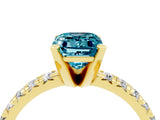 Yellow gold Emerald Cut Blue Topaz Solitaire Pavé Engagement Ring with Round Band and Prong Setting_16