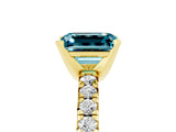 Yellow gold Emerald Cut Blue Topaz Solitaire Pavé Engagement Ring with Round Band and Prong Setting_17