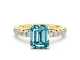 Yellow gold Emerald Cut Blue Topaz Solitaire Pavé Engagement Ring with Round Band and Prong Setting_66