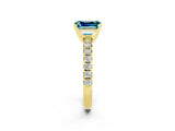 Yellow gold Emerald Cut Blue Topaz Solitaire Pavé Engagement Ring with Round Band and Prong Setting_68