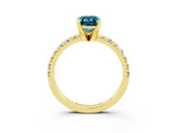 Yellow gold Emerald Cut Blue Topaz Solitaire Pavé Engagement Ring with Round Band and Prong Setting_69
