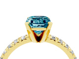 Yellow gold Emerald Cut Blue Topaz Solitaire Pavé Engagement Ring with Round Band and Prong Setting_70