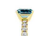 Yellow gold Emerald Cut Blue Topaz Solitaire Pavé Engagement Ring with Round Band and Prong Setting_71