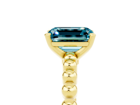 Yellow gold Emerald Cut Blue Topaz Solitaire Ring with Beaded Band and Prong Setting_5