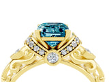 Yellow gold Emerald Cut Blue Topaz Solitaire Ring with Filigree Band and Four-Prong Setting_28