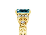 Yellow gold Emerald Cut Blue Topaz Solitaire Ring with Filigree Band and Four-Prong Setting_29
