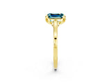 Yellow gold Emerald Cut Blue Topaz Solitaire Ring with Flower Prong Setting and Classic Band_14
