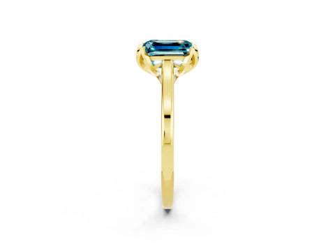 Yellow gold Emerald Cut Blue Topaz Solitaire Ring with Flower Prong Setting and Classic Band_14