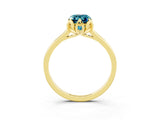 Yellow gold Emerald Cut Blue Topaz Solitaire Ring with Flower Prong Setting and Classic Band_15
