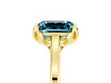 Yellow gold Emerald Cut Blue Topaz Solitaire Ring with Flower Prong Setting and Classic Band_17