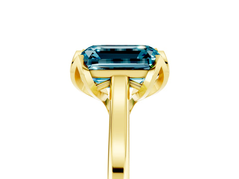 Yellow gold Emerald Cut Blue Topaz Solitaire Ring with Flower Prong Setting and Classic Band_17