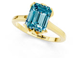 Yellow gold Emerald Cut Blue Topaz Solitaire Ring with Flower Prong Setting and Classic Band_37