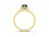 Yellow gold Emerald Cut Blue Topaz Solitaire Ring with Flower Prong Setting and Classic Band_39