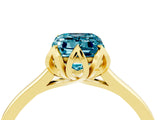 Yellow gold Emerald Cut Blue Topaz Solitaire Ring with Flower Prong Setting and Classic Band_40