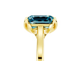 Yellow gold Emerald Cut Blue Topaz Solitaire Ring with Flower Prong Setting and Classic Band_41