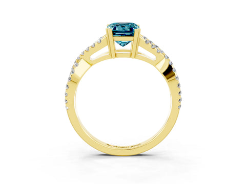 Yellow gold Emerald Cut Blue Topaz Solitaire Ring with Four-Prong Setting and Twisted Pavé Band_3
