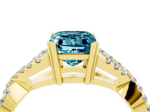 Yellow gold Emerald Cut Blue Topaz Solitaire Ring with Four-Prong Setting and Twisted Pavé Band_4