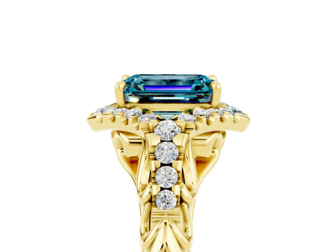 Yellow gold Emerald Cut Blue Topaz Solitaire Ring with Hidden Halo and Pavé Band_17