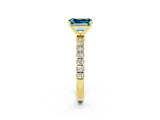 Yellow gold Emerald Cut Blue Topaz Solitaire Ring with Pavé Accents and Four-Prong Setting_2
