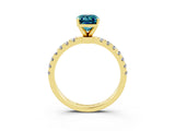 Yellow gold Emerald Cut Blue Topaz Solitaire Ring with Pavé Accents and Four-Prong Setting_3