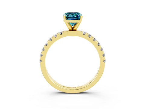 Yellow gold Emerald Cut Blue Topaz Solitaire Ring with Pavé Accents and Four-Prong Setting_3