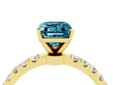 Yellow gold Emerald Cut Blue Topaz Solitaire Ring with Pavé Accents and Four-Prong Setting_4