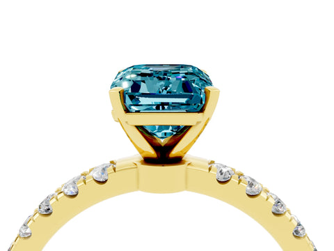Yellow gold Emerald Cut Blue Topaz Solitaire Ring with Pavé Accents and Four-Prong Setting_4