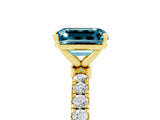 Yellow gold Emerald Cut Blue Topaz Solitaire Ring with Pavé Accents and Four-Prong Setting_5