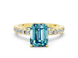 Yellow gold Emerald Cut Blue Topaz Solitaire Ring with Pavé Band and Four-Prong Setting_36