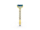 Yellow gold Emerald Cut Blue Topaz Solitaire Ring with Pavé Band and Four-Prong Setting_38