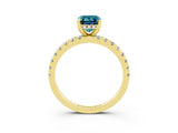 Yellow gold Emerald Cut Blue Topaz Solitaire Ring with Pavé Band and Four-Prong Setting_39