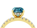 Yellow gold Emerald Cut Blue Topaz Solitaire Ring with Pavé Band and Four-Prong Setting_40