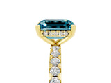 Yellow gold Emerald Cut Blue Topaz Solitaire Ring with Pavé Band and Four-Prong Setting_41