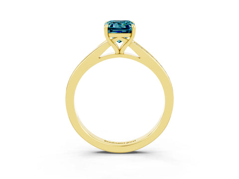 Yellow gold Emerald Cut Blue Topaz Solitaire Ring with Pavé Band and Prong Setting_27