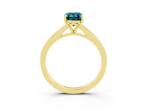Yellow gold Emerald Cut Blue Topaz Solitaire Ring with Pavé Band and Prong Setting_3