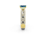 Yellow gold Emerald Cut Blue Topaz Solitaire Ring with Pavé and Channel Set Band_2