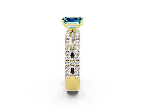 Yellow gold Emerald Cut Blue Topaz Solitaire Ring with Pavé and Channel Set Band_2