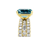 Yellow gold Emerald Cut Blue Topaz Solitaire Ring with Pavé and Channel Set Band_5